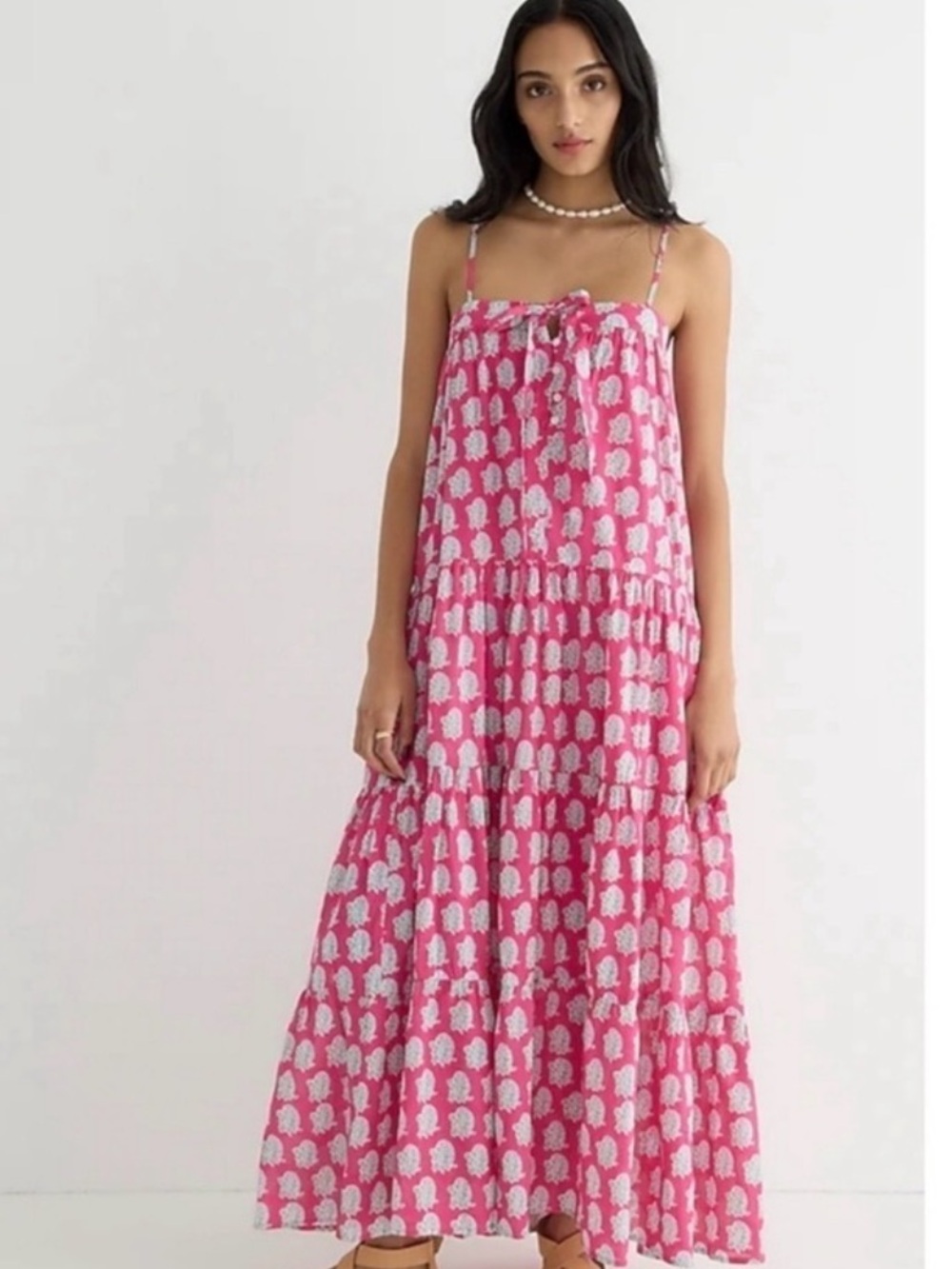 BNWT SZ Blockprints x J. Crew Tie Front Tiered Maxi Dress